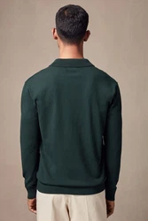 Next Polokragenpullover Regular Fit Langarm-Strickpulli Grün/Dunkelgrün