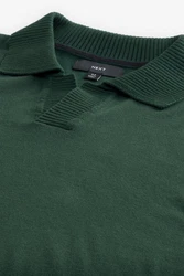 Next Polokragenpullover Regular Fit Langarm-Strickpulli Grün/Dunkelgrün