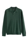 Next Polokragenpullover Regular Fit Langarm-Strickpulli Grün/Dunkelgrün