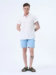 Miracle of Denim Kurzarmhemd Men Shirt (1-tlg) Weiß/Creme/Khaki