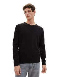 TOM TAILOR Strickpullover V-Neck (1-tlg) Schwarz/Dunkelblau
