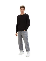 TOM TAILOR Strickpullover V-Neck (1-tlg) Schwarz/Dunkelblau