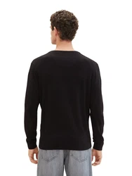 TOM TAILOR Strickpullover V-Neck (1-tlg) Schwarz/Dunkelblau