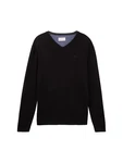 TOM TAILOR Strickpullover V-Neck (1-tlg) Schwarz/Dunkelblau