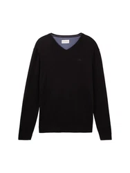 TOM TAILOR Strickpullover V-Neck (1-tlg) Schwarz/Dunkelblau