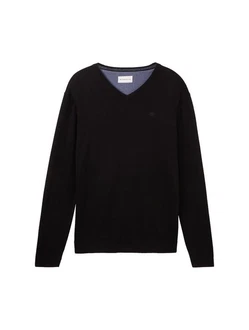 TOM TAILOR Strickpullover V-Neck (1-tlg) Schwarz/Dunkelblau TOM TAILOR Strickpullover V-Neck (1-tlg) Schwarz/Dunkelblau