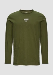 s.Oliver Langarmshirt Logo-Shirt Dunkelgrün/Grün