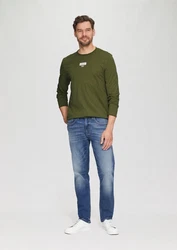 s.Oliver Langarmshirt Logo-Shirt Dunkelgrün/Grün