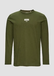 Langarmshirt Logo-Shirt mit Rollkante und Flammgarnstruktur Logo