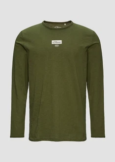 s.Oliver Langarmshirt Logo-Shirt Dunkelgrün/Grün