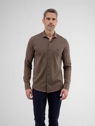 LERROS Langarmhemd Jerseyhemd mit Haifischkragen Khaki/Dunkelbraun/Grau/Braun