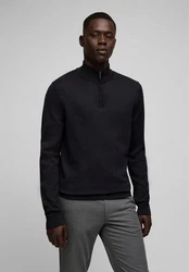 HECHTER PARIS Troyer Strickpullover Regular Fit Schwarz/Dunkelgrau/Dunkelbraun