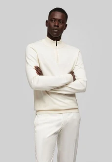 HECHTER PARIS Troyer Strickpullover Regular Fit Khaki/Beige/Braun/Weiß