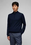 HECHTER PARIS Troyer Strickpullover Regular Fit Dunkelblau/Blau