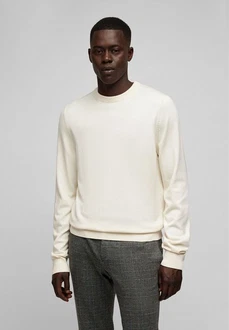 HECHTER PARIS Strickpullover mit Rundhals-Ausschnitt Khaki/Weiß/Beige HECHTER PARIS Strickpullover mit Rundhals-Ausschnitt Khaki/Weiß/Beige