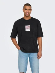 ONLY & SONS T-Shirt loose fit Rundhals Kurzarm Gummidruck (7902) Schwarz