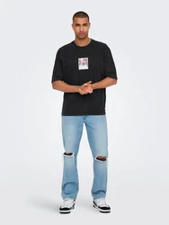 ONLY & SONS T-Shirt loose fit Rundhals Kurzarm Gummidruck (7902) Schwarz