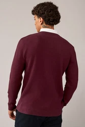 Next 2-in-1 Pullover Regular Fit mit V-Ausschnitt und Hemdeinsatz Bordeaux/Dunkelrot/Rot/Rosa