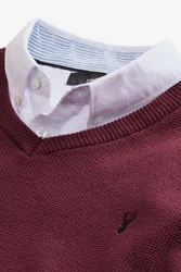Next 2-in-1 Pullover Regular Fit mit V-Ausschnitt und Hemdeinsatz Bordeaux/Dunkelrot/Rot/Rosa