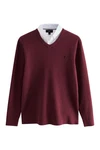 Next 2-in-1 Pullover Regular Fit mit V-Ausschnitt und Hemdeinsatz Bordeaux/Dunkelrot/Rot/Rosa