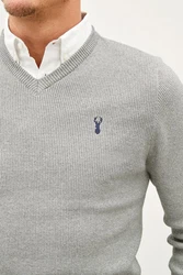 Next 2-in-1 Pullover Regular Fit mit V-Ausschnitt und Hemdeinsatz Grau/Silber