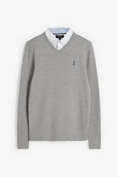 Next 2-in-1 Pullover Regular Fit mit V-Ausschnitt und Hemdeinsatz Grau/Silber