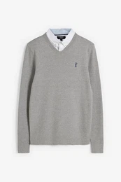 2-in-1-Pullover Regular Fit Pulli mit V-Ausschnitt und Hemdeinsatz (1-tlg)