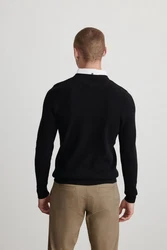 Next 2-in-1 Pullover Regular Fit mit V-Ausschnitt und Hemdeinsatz Schwarz