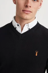 Next 2-in-1 Pullover Regular Fit mit V-Ausschnitt und Hemdeinsatz Schwarz