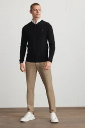 Next 2-in-1 Pullover Regular Fit mit V-Ausschnitt und Hemdeinsatz Schwarz