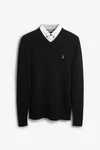Next 2-in-1 Pullover Regular Fit mit V-Ausschnitt und Hemdeinsatz Schwarz