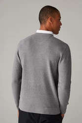 Next 2-in-1 Pullover Regular Fit mit V-Ausschnitt und Hemdeinsatz Grau/Silber