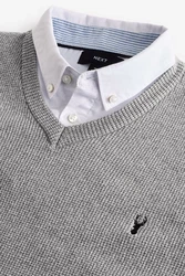 Next 2-in-1 Pullover Regular Fit mit V-Ausschnitt und Hemdeinsatz Grau/Silber