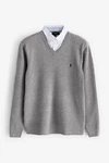 Next 2-in-1 Pullover Regular Fit mit V-Ausschnitt und Hemdeinsatz Grau/Silber