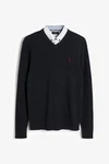 Next 2-in-1 Pullover Regular Fit mit V-Ausschnitt und Hemdeinsatz Dunkelblau/Schwarz/Hellblau