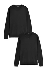 Next V-Ausschnitt Pullover (2-tlg) Schwarz/Dunkelgrau