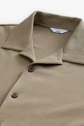 Next Kurzarmhemd Jerseyhemd im Relaxed Fit mit Kubakragen Beige/Khaki/Braun