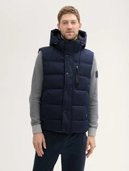 TOM TAILOR Steppweste Pufferweste mit abnehmbarer Kapuze Dunkelblau/Blau