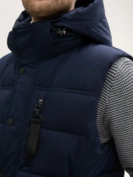 TOM TAILOR Steppweste Pufferweste mit abnehmbarer Kapuze Dunkelblau/Blau