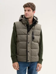 TOM TAILOR Steppweste Pufferweste mit abnehmbarer Kapuze Dunkelgrün/Khaki/Braun