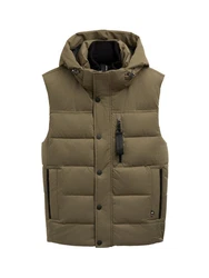 TOM TAILOR Steppweste Pufferweste mit abnehmbarer Kapuze Dunkelgrün/Khaki/Braun