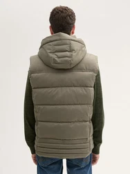 TOM TAILOR Steppweste Pufferweste mit abnehmbarer Kapuze Dunkelgrün/Khaki/Braun