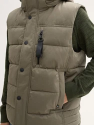 TOM TAILOR Steppweste Pufferweste mit abnehmbarer Kapuze Dunkelgrün/Khaki/Braun