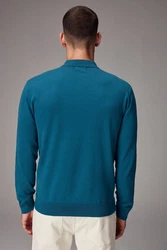 Next Polokragenpullover Langarm-Poloshirt Regular Fit Türkis/Grün