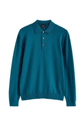 Next Polokragenpullover Langarm-Poloshirt Regular Fit Türkis/Grün