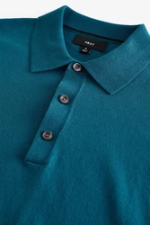 Next Polokragenpullover Langarm-Poloshirt Regular Fit Türkis/Grün