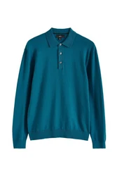 Next Polokragenpullover Langarm-Poloshirt Regular Fit Türkis/Grün