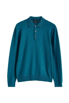 Next Polokragenpullover Langarm-Poloshirt Regular Fit Türkis/Grün