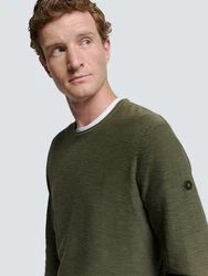 NO EXCESS Rundhalspullover Crewneck Garment Dyed (1-tlg) Dunkelgrün/Grün/Grau/Rot