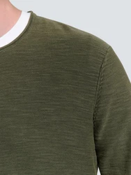 NO EXCESS Rundhalspullover Crewneck Garment Dyed (1-tlg) Dunkelgrün/Grün/Grau/Rot